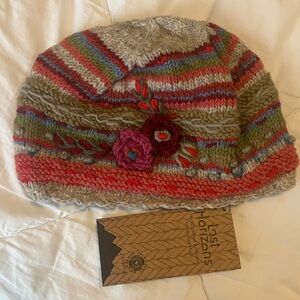 Colorful Knit Kids Hat with Floral Design